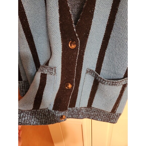 Free People Stateside Laguna Blue & Black Knit Striped Cardigan Buttons Size M - Picture 3 of 9
